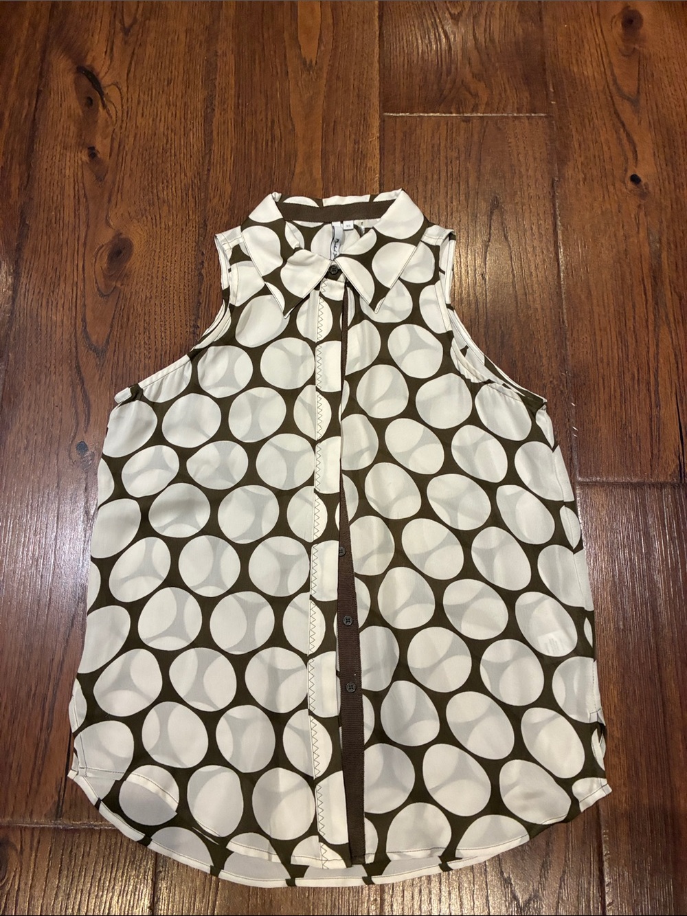 Michael Stars Olive and White Sleeveless Dot-Print Blouse
